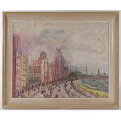 Gertrude Savageau Freeman (American, 1868-1954) "Lake Shore Drive Chicago" Oil on Board