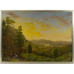 T.H. Burridge (American, 19th Century) "Descent into the Valley of Wyoming" Oil on Board