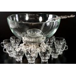 Elegant Clear Glass Punch Bowl on Stand with Cups & Ladle (26pcs)