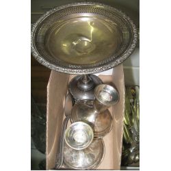 (3) Weighted Sterling Candle Holders, Compote and (2) Sterling Spoons
