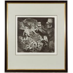 Barbara Levethal-Stern (Hungary) "Circus Master and Tigers" Etching