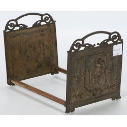 Victorian Adjustable Metal Book Rack with Painting Cherub Design on Ends