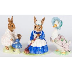 Royal Doulton Bunnykins D86 "Clean Sweep" D88 "Playtime" & Beswick "Jemima Puddleduck"
