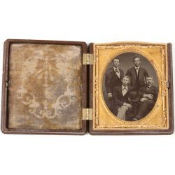 1/6th Plate Tin Type in Full Case of Four Men Portrait Photograph