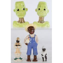 Assorted Black Americana Pottery Items included Lime Green Head Vases