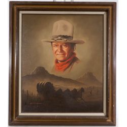 "John Wayne on the Prairie" by Peter Shinn Framed Oil on Canvas