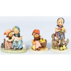 Hummel #384 "Easter Time" TMK5, #57/0 "Chick Girl" TMK5, #199 "Feeding Time" TMK4