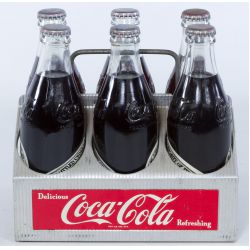 6 Pak Unopened 75th Anniversary (1979) Coke Cola Bottles in Metal Carrying Case