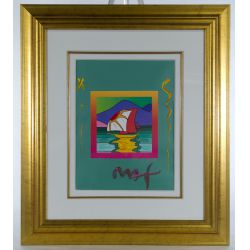 Peter Max (American, b.1937) "Sailboat East on Blends" Mixed Media