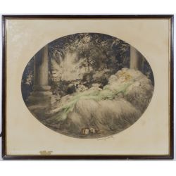 Louis Icart Etching "Sleeping Beauty" Hand Tinted Lithograph