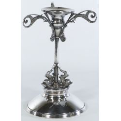 Late 1800s Meriden Silver Plate Candle Holder with Dolphin Décor