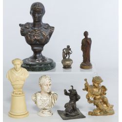 Collection of Ceramic and Metal Busts and Figurines (7 Pieces)