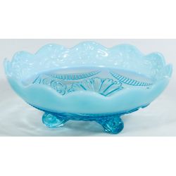 c1905-1910 Jefferson Glass Co Aqua Opal Footed Bowl in the Ruffles & Rings Pattern