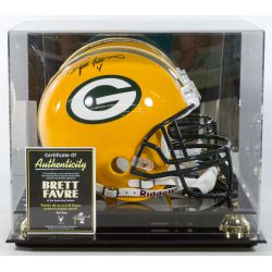 Brett Favre Autographed Full Size Football Helmet in Plexiglas Case