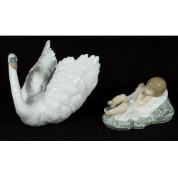 Lladro 5478 "Baby Jesus" Glazed Active & 6175 "White Swan" Retired