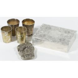 Sterling Trinket Box, Match Box, (2) Cordial Glasses with (2) 800 Cordial Glasses