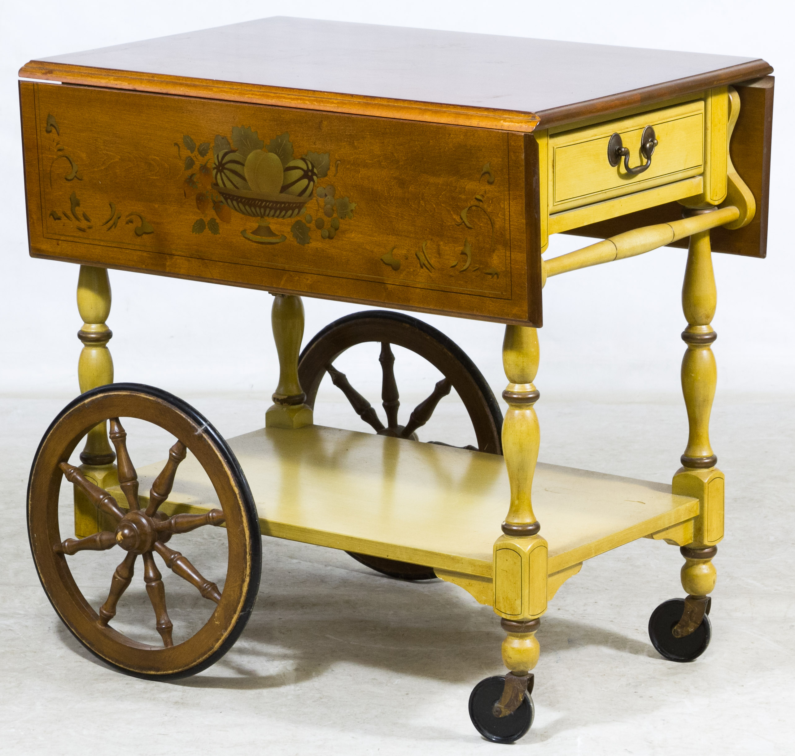 Lot 103 Painted and Natural Wood Tea Cart by Heywood Wakefield