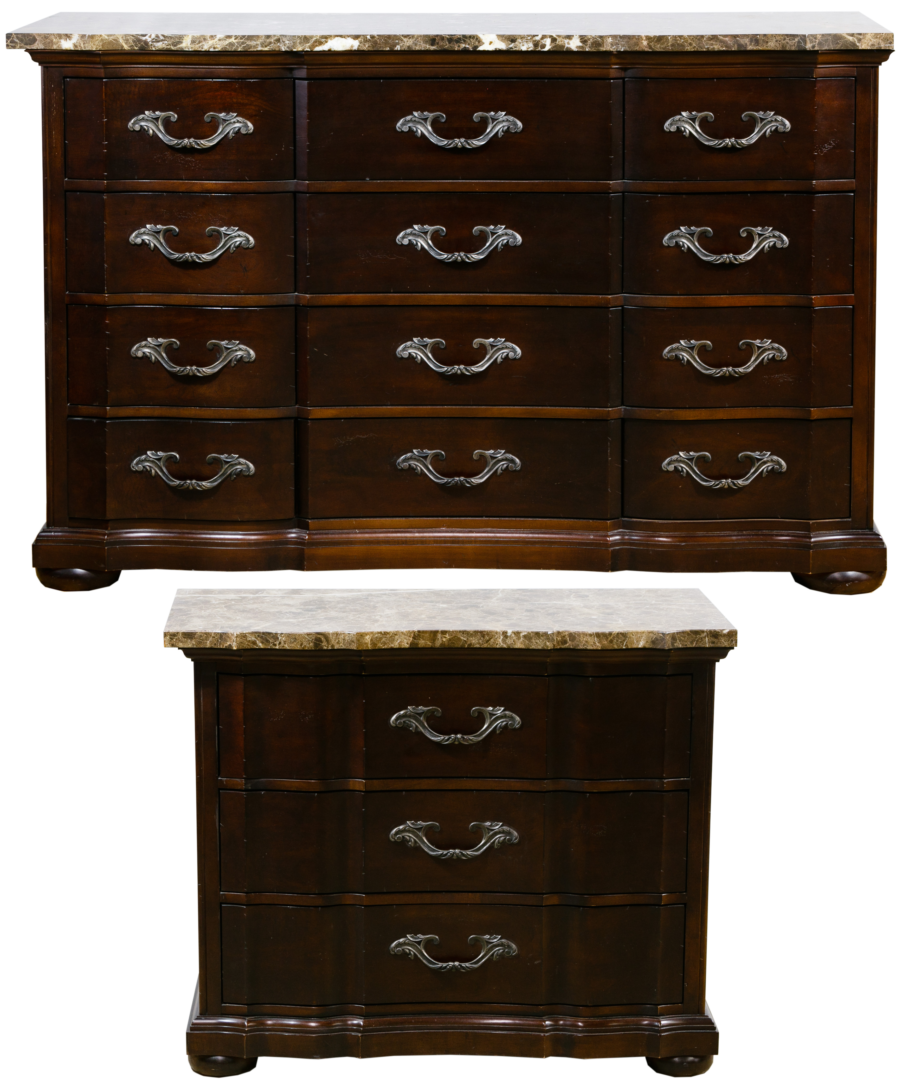 Mahogany Marble Top Dresser and Chest by Bernhardt