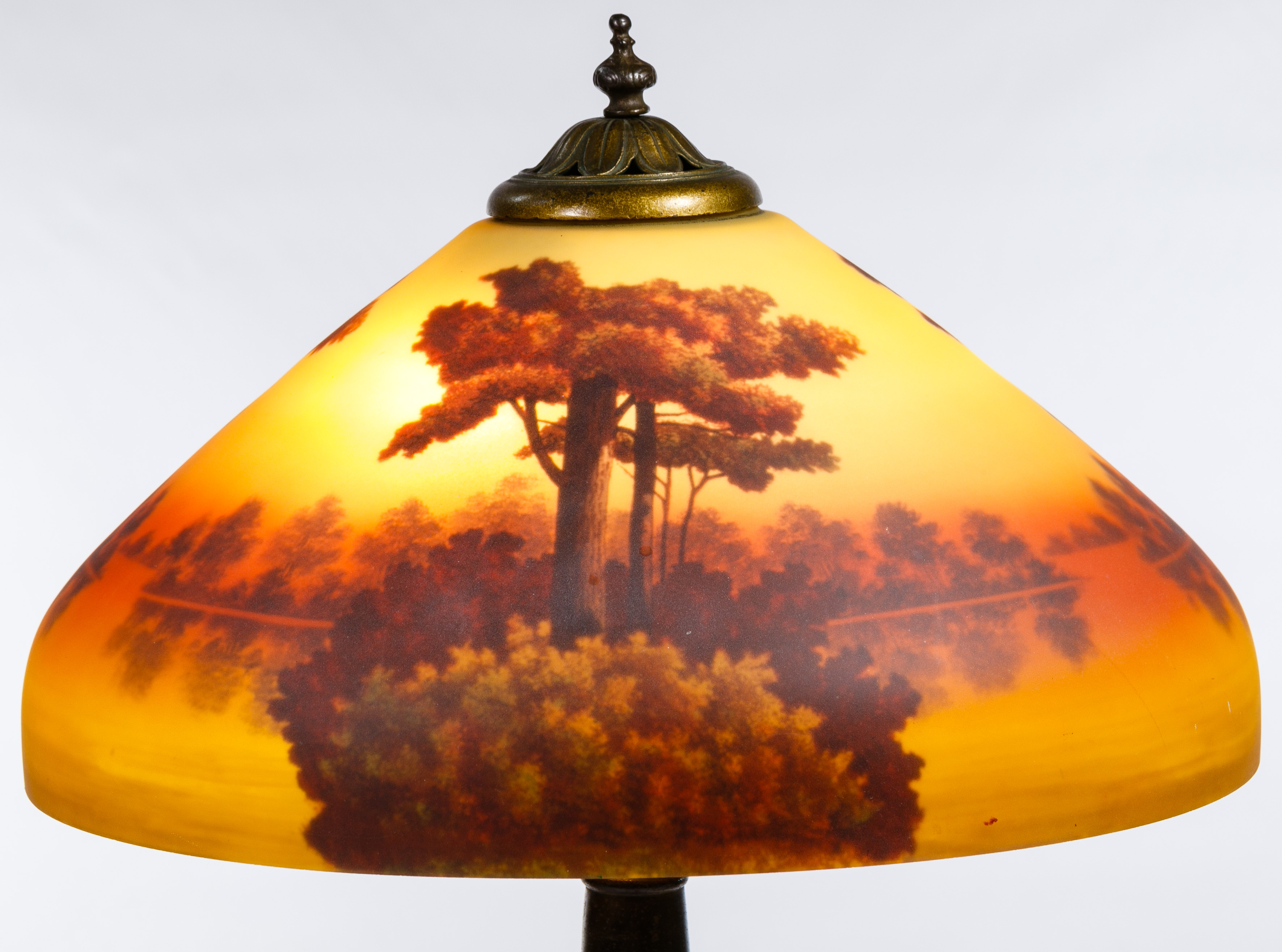 Pittsburgh Reverse Painted Lamp Shade on Table Lamp