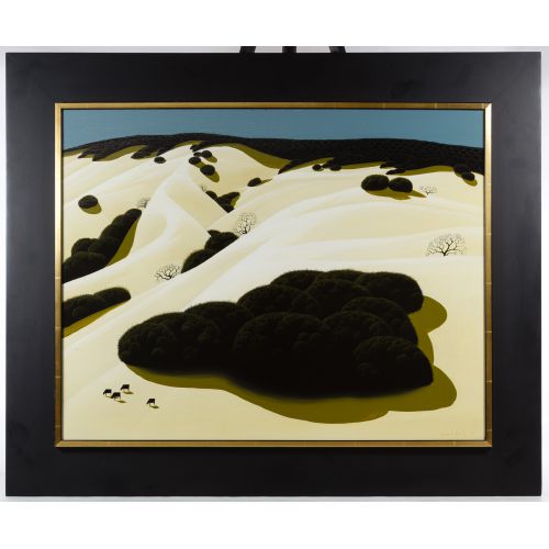 Eyvind Earle (American, 1916-2000) “Rolling Hills” Oil on Board